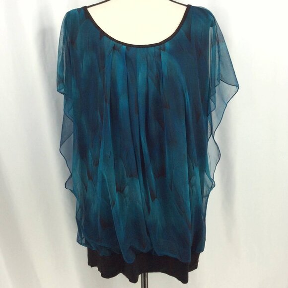 BAISHENGGT Womens Summer Tops Flutter Short Sleeve Pleated Front Mesh Teal 4XL - Picture 4 of 14